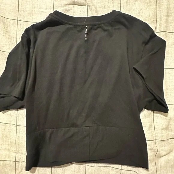 All Saints Black Crop Twisted Front Hem T-Shirt - Picture 8 of 9
